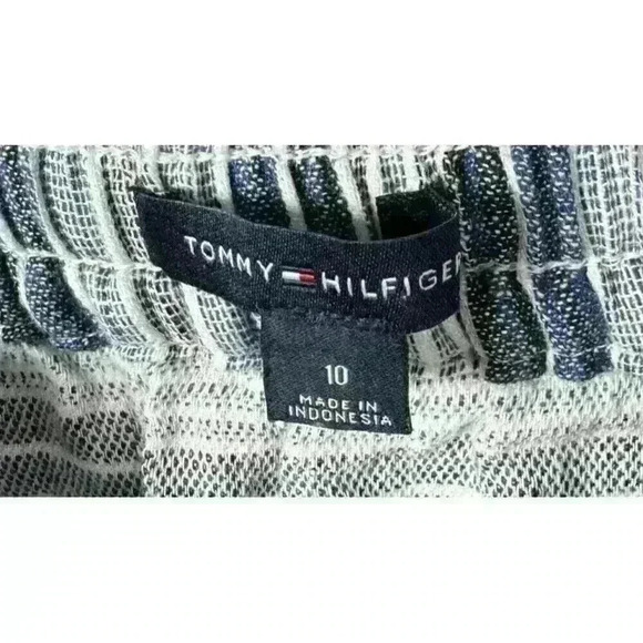 Tommy Hilfiger Skirt Womens Size 10 Blue Linen Striped Slash Pockets Drawstring - Picture 4 of 4